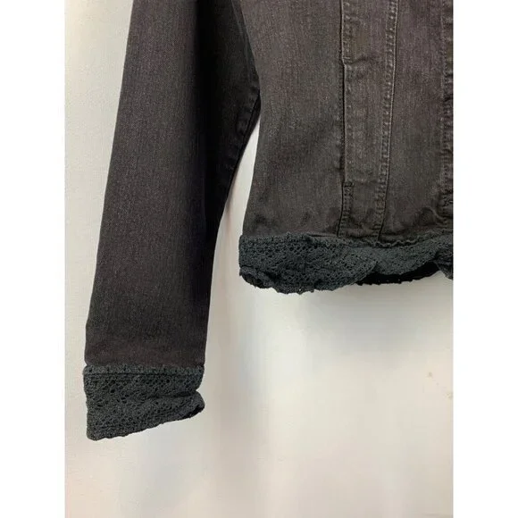 Twisted London Womens Black Denim Jacket With Lace Trim Size S - Picture 3 of 7